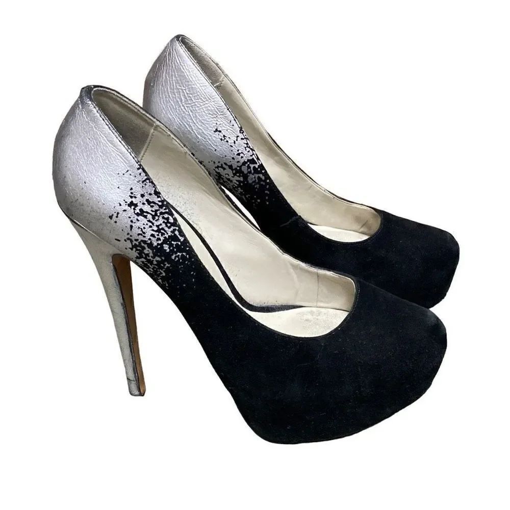 Aldo Black Leather Suede & Silver Platform Stiletto Size 8